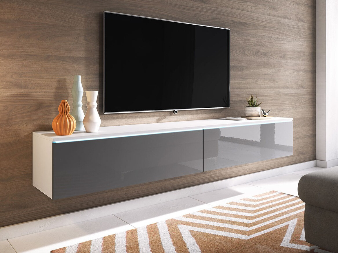 TV komoda Scientia I (Belo + Sjajna siva)
