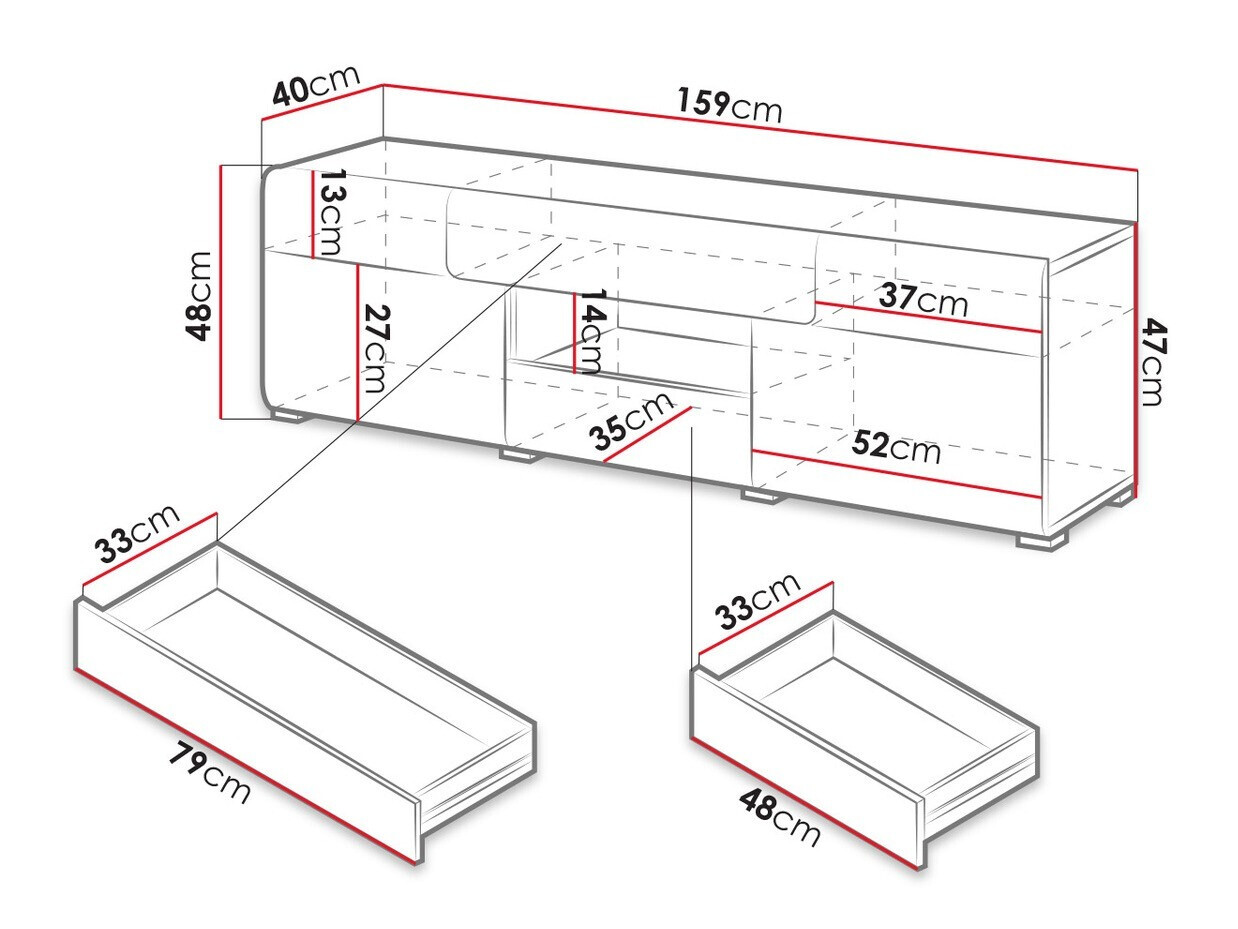 TV komoda Torsone 101 (Belo + Sjajno belo + Hrast San Remo)
