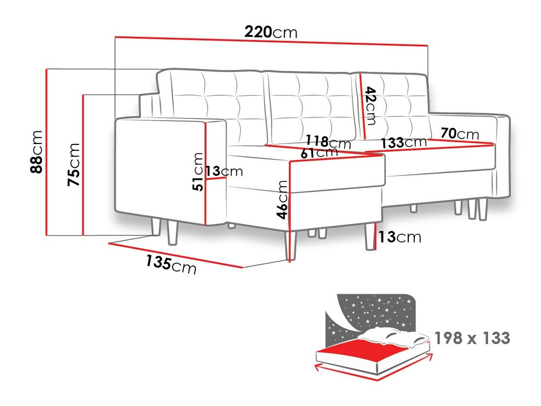 Ugaona sofa Columbus 108 (Kronos 09)