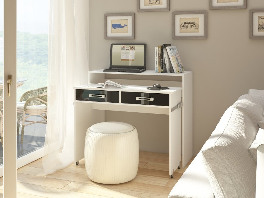 Kancelarijski sto Gilroy 103 (Belo + Crna visoki sjaj)