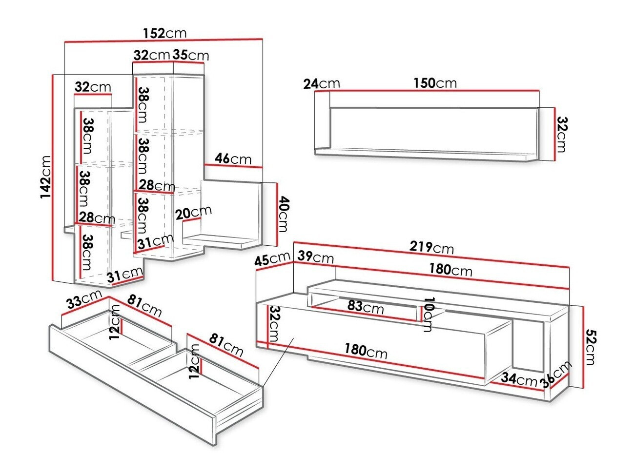 Set za dnevnu sobu Lutiva 100 (Mat crna)