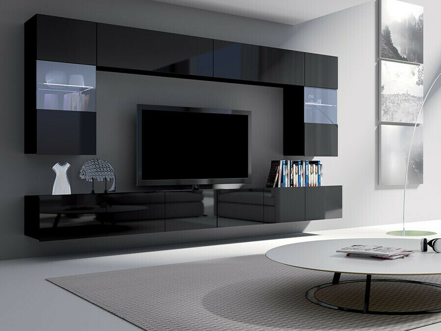 Set za dnevnu sobu Tivdalu 105 (Crno + Crna visoki sjaj)