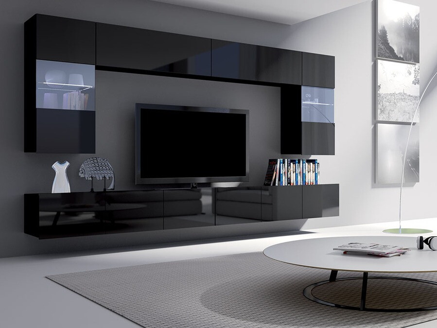 Set za dnevnu sobu Tivdalu 105 (Crno + Sjajno crna)