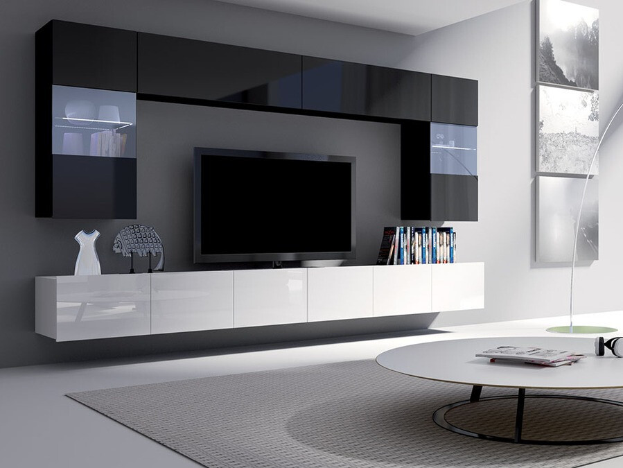 Set za dnevnu sobu Tivdalu 105 (Sjajno belo + Crna visoki sjaj)