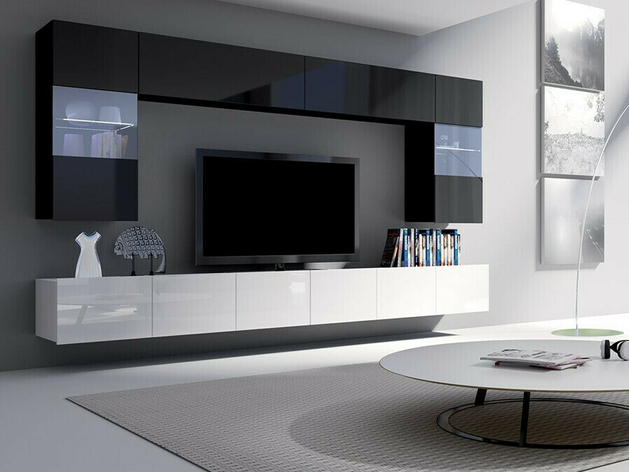 Set za dnevnu sobu Tivdalu 105 (Sjajno belo + Crna visoki sjaj)