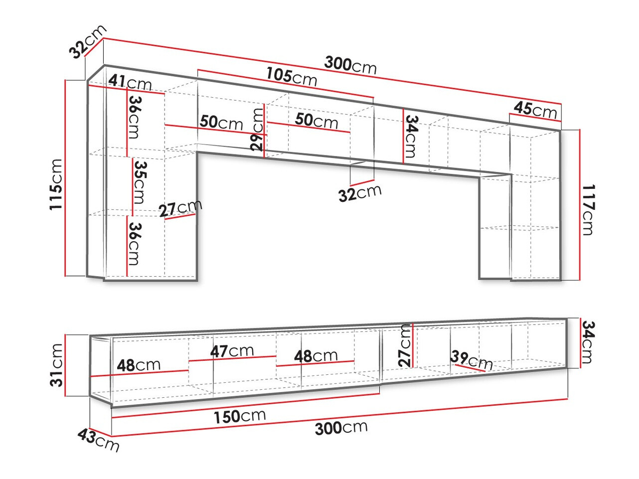 Set za dnevnu sobu Tivdalu 135 (Crno + Crna visoki sjaj)