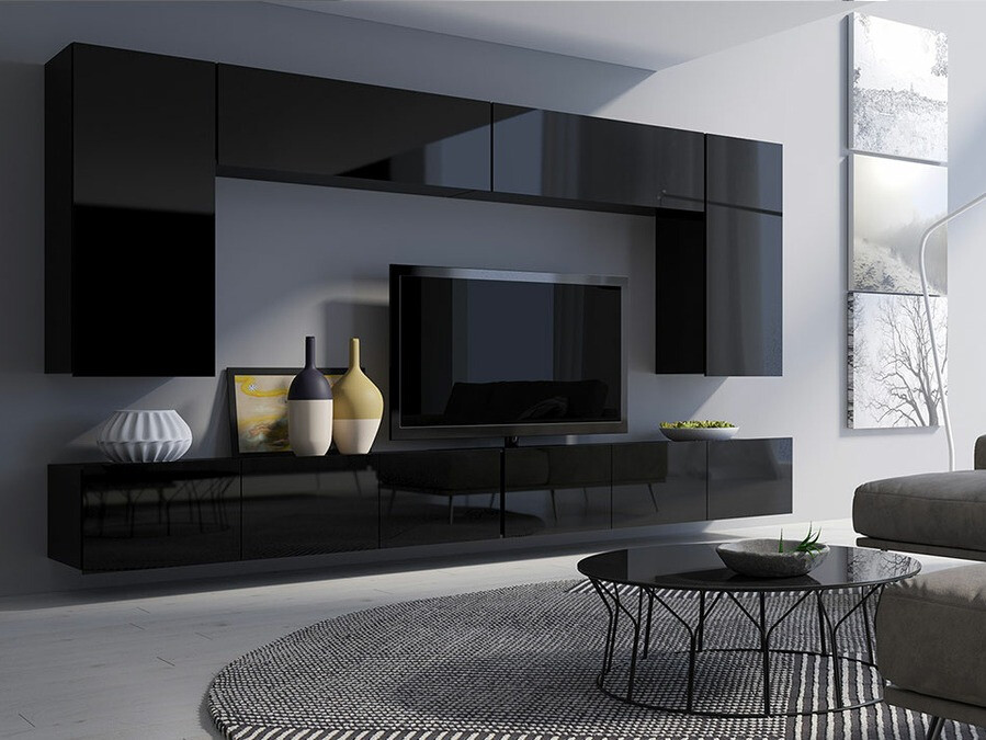 Set za dnevnu sobu Tivdalu 135 (Crno + Sjajno crna)