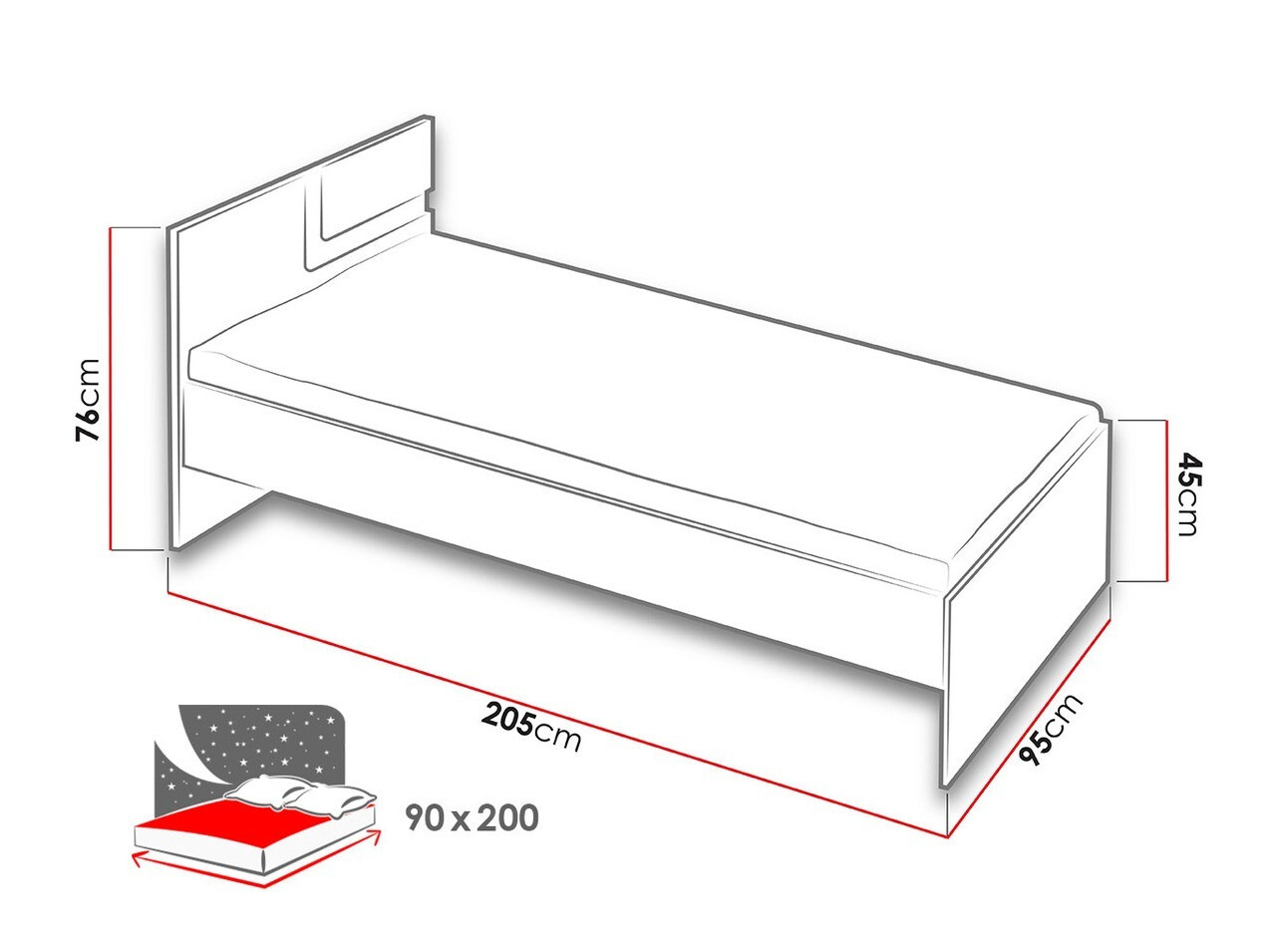 Krevet Levtala 112 (Antracit + Belo)