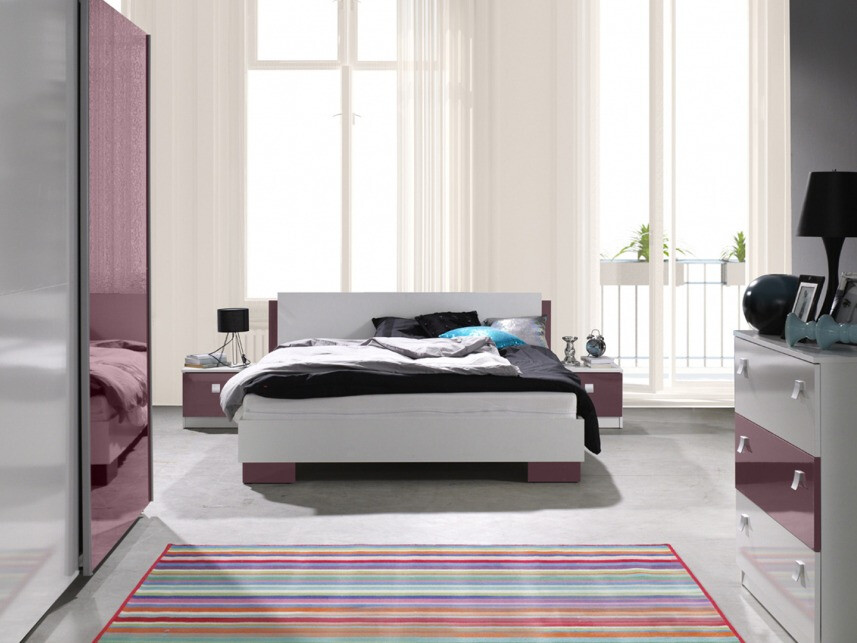 Krevet Murrieta 110 (Belo + Visoki sjaj Ljubičasta)