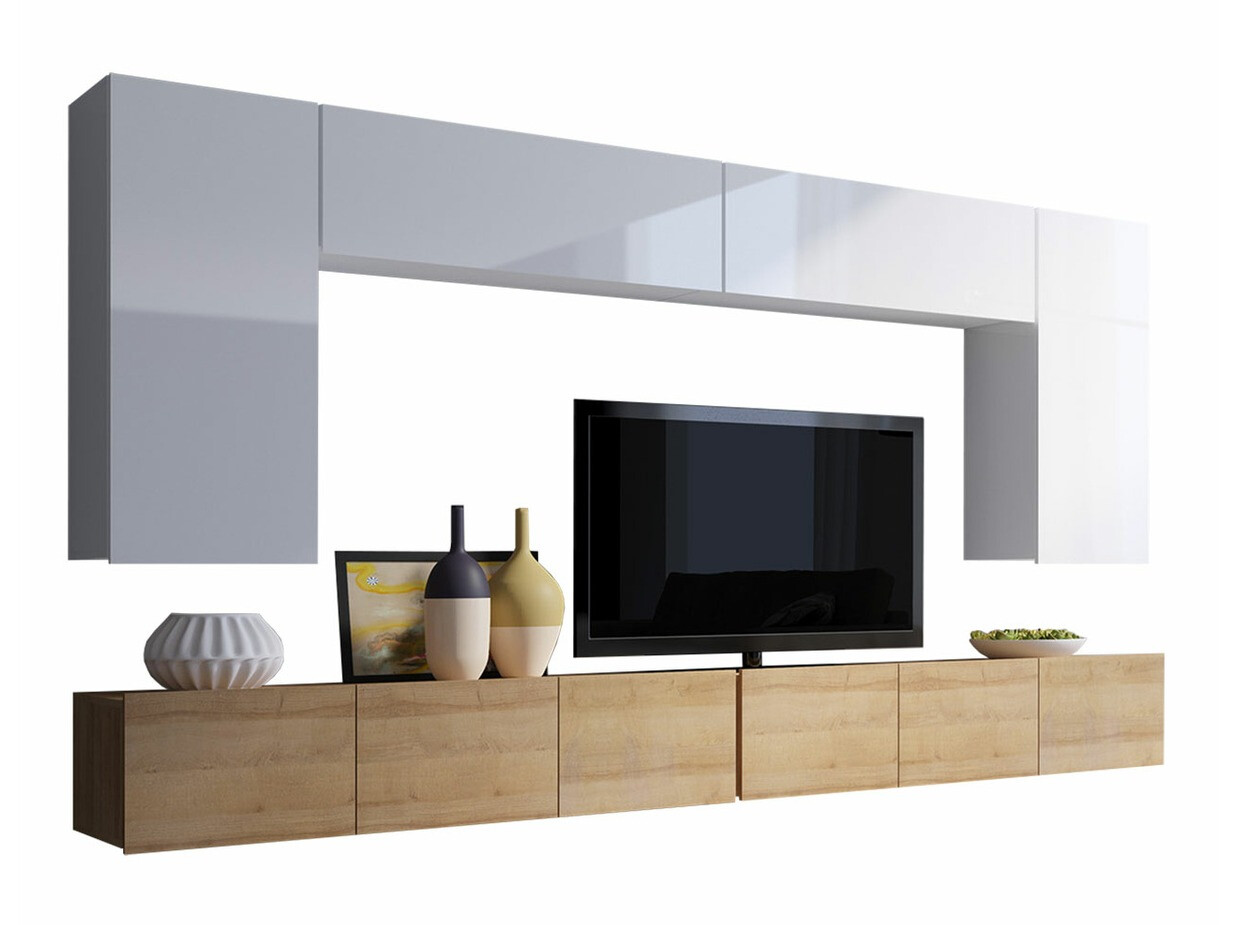 Set za dnevnu sobu Remus XIII (Zlatni hrast + Belo + Sjajno belo)