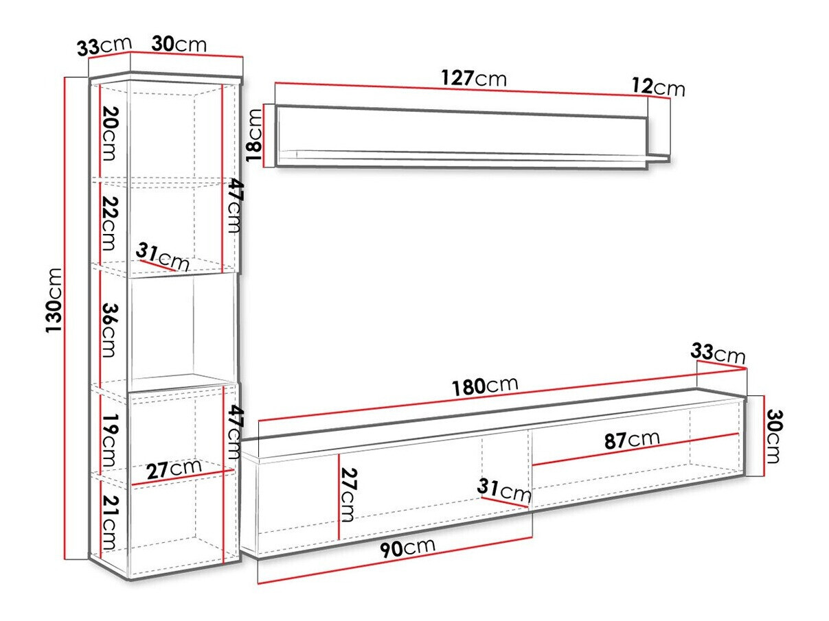 Set za dnevnu sobu Sarasota 130 (Belo + Sjajno belo)