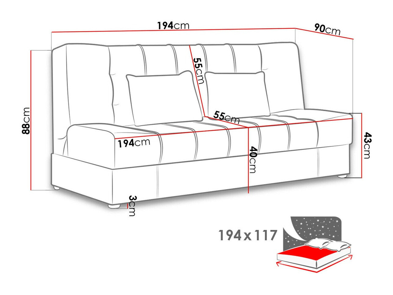 Sofa na razvlačenje Columbus 120 (Velluto 3)