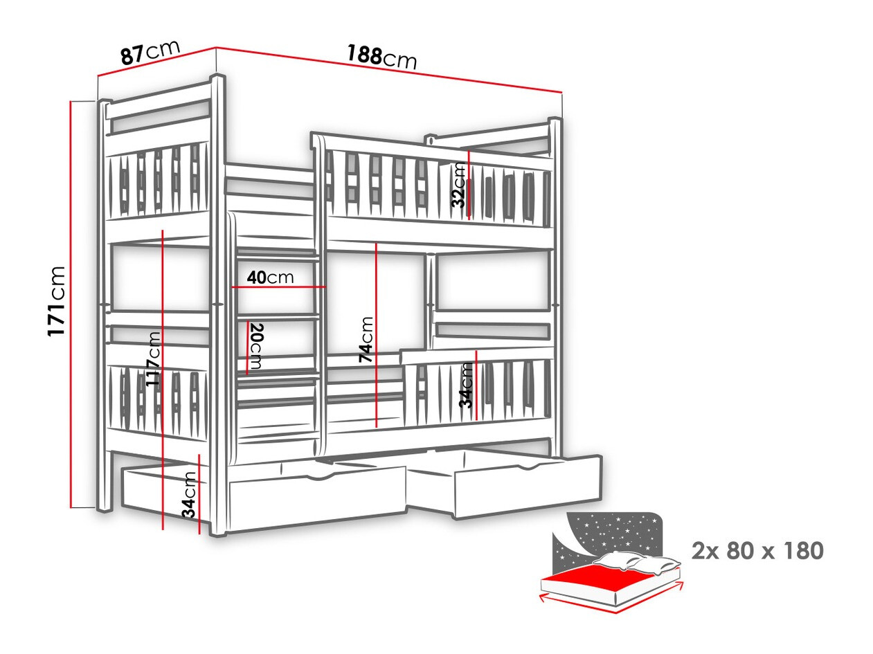 Krevet na sprat Vista 100 (Sivo)