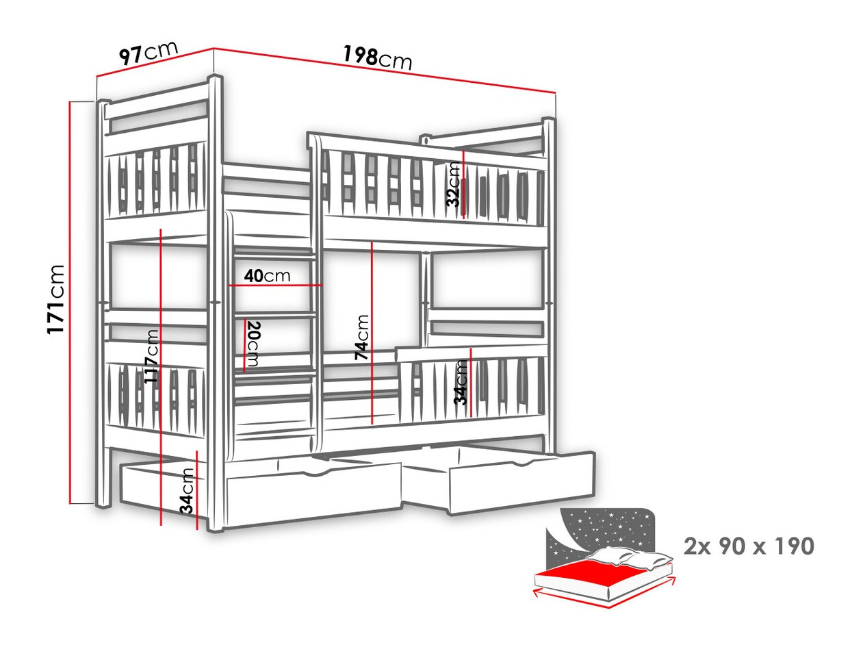 Krevet na sprat Vista 100 (Sivo)