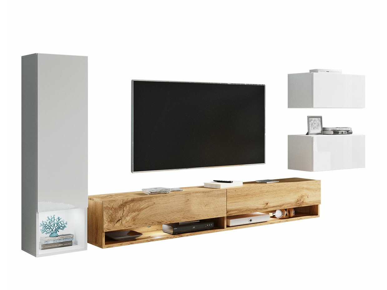 Set za dnevnu sobu Sarasota 124 (Belo + Sjajno belo + Hrast Votan)