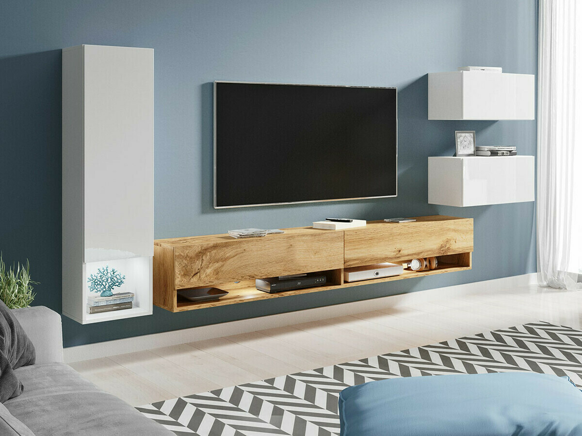 Set za dnevnu sobu Sarasota 124 (Belo + Sjajno belo + Hrast Votan)