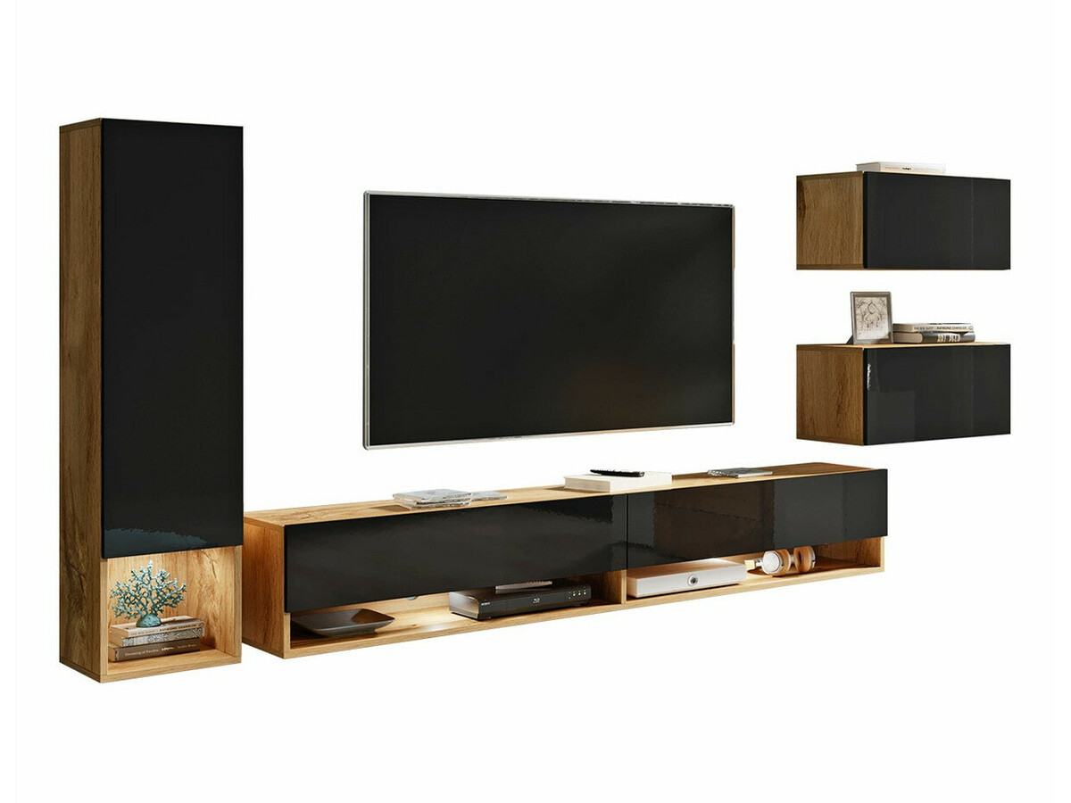 Set za dnevnu sobu Sarasota 124 (Вотан храст + Crna visoki sjaj)