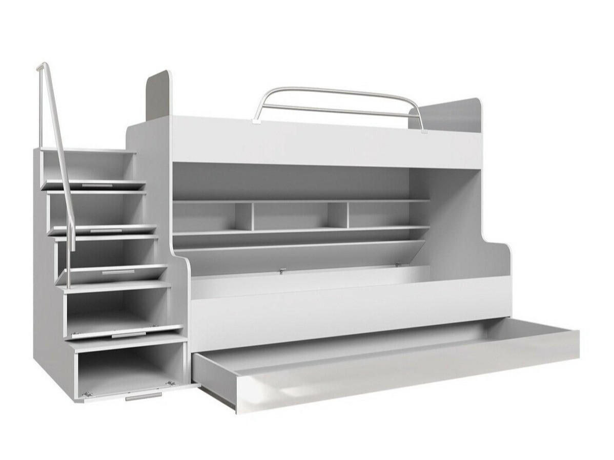 Krevet na sprat Salmere 111 (Belo + Sjajno belo + Sjajno roze)