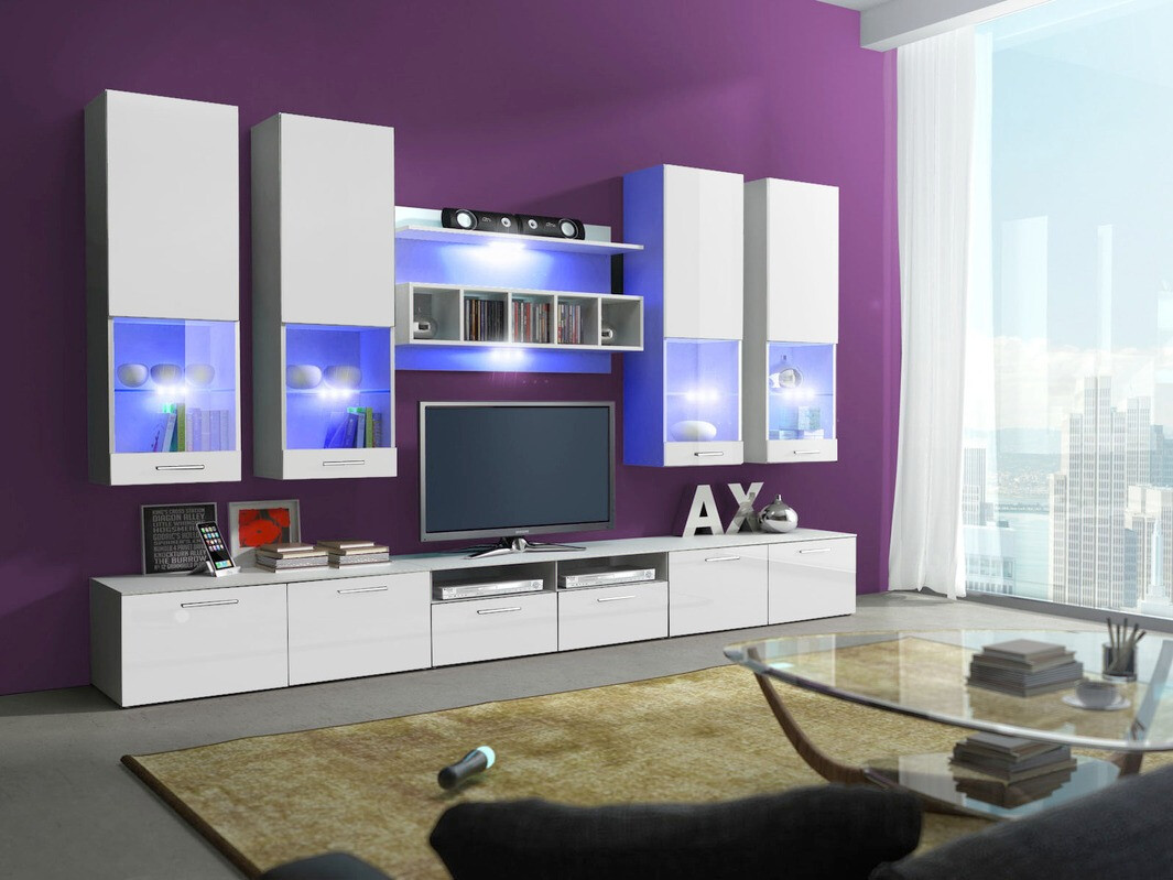 Set za dnevnu sobu Caelum (Belo + Sjajno belo)