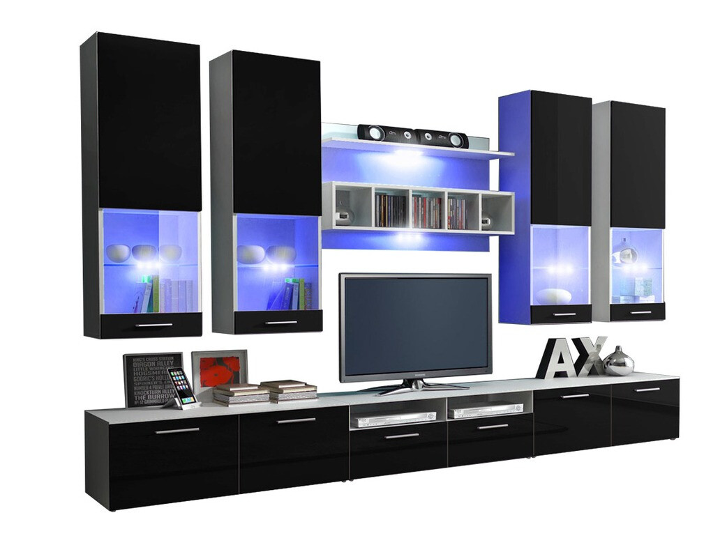 Set za dnevnu sobu Nashville 107 (Belo + Crna visoki sjaj)