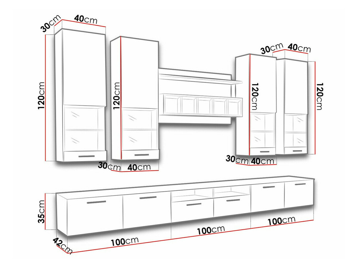 Set za dnevnu sobu Nashville 107 (Belo + Crna visoki sjaj)
