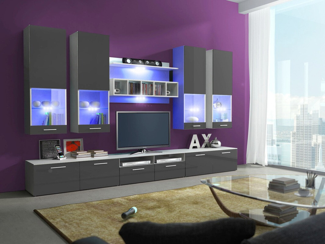 Set za dnevnu sobu Nashville 107 (Belo + Sjaj siva)