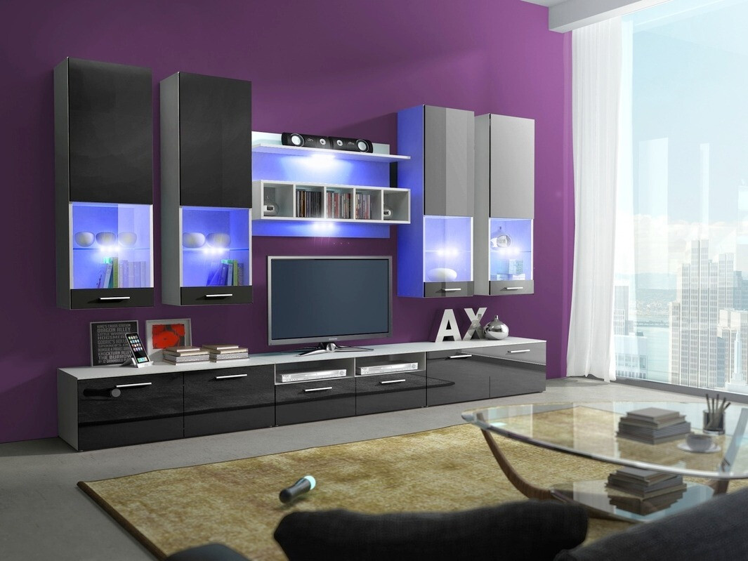 Set za dnevnu sobu Nashville 107 (Belo + Sjajno crna)