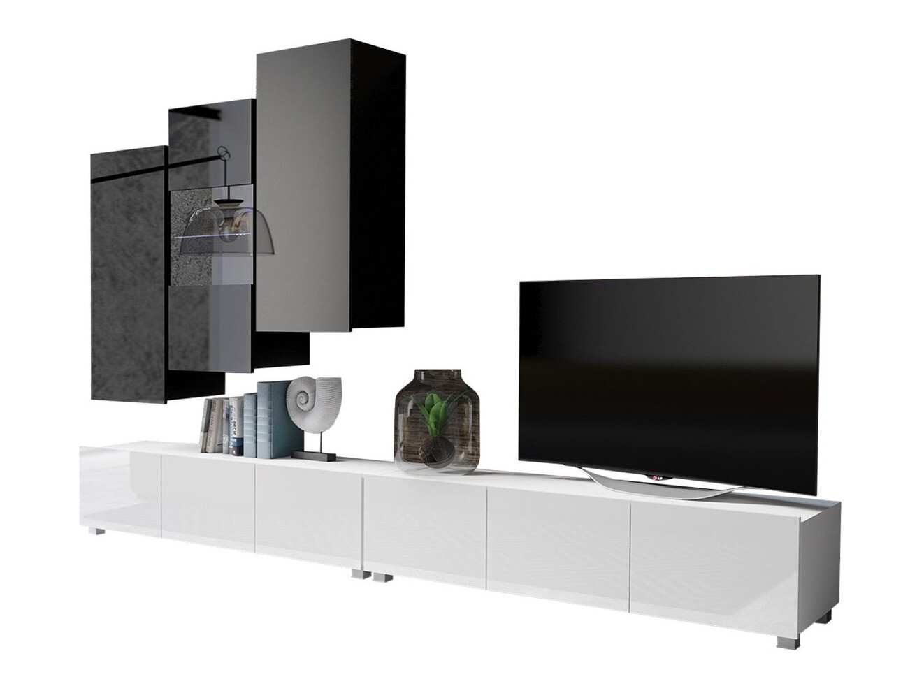 Set za dnevnu sobu Remus XVII (Belo + Sjajno belo + Crno + Sjajno crna)