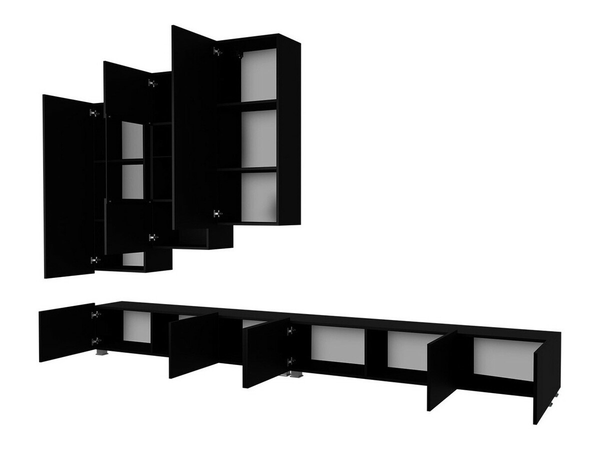 Set za dnevnu sobu Tivdalu 133 (Belo + Sjajno belo + Crno + Crna visoki sjaj)