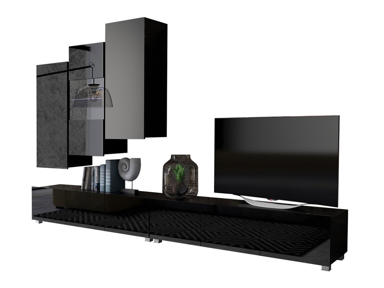 Set za dnevnu sobu Tivdalu 133 (Crno + Sjajno crna)