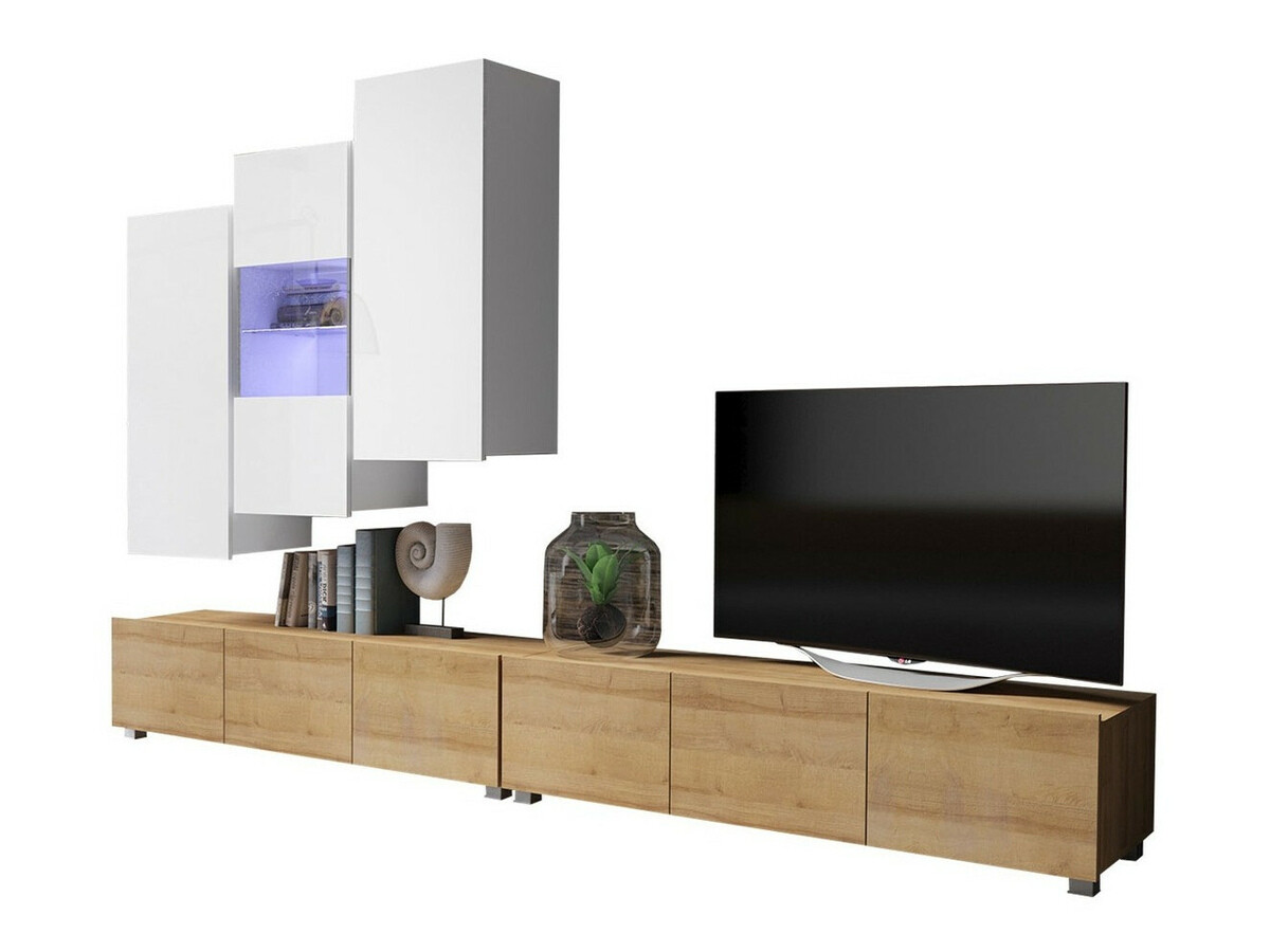 Set za dnevnu sobu Tivdalu 133 (Zlatni hrast + Belo + Sjajno belo)