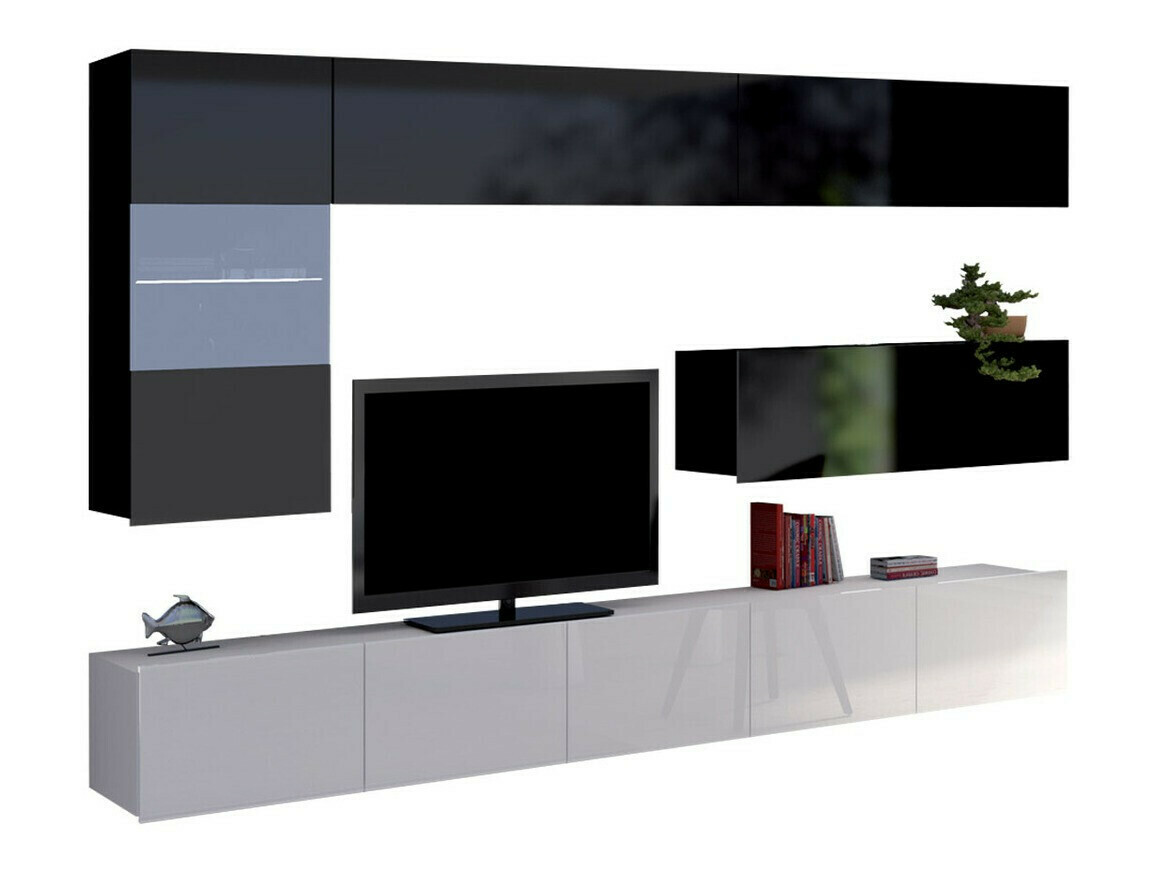 Set za dnevnu sobu Remus IV (Belo + Sjajno belo + Crno + Sjajno crna)