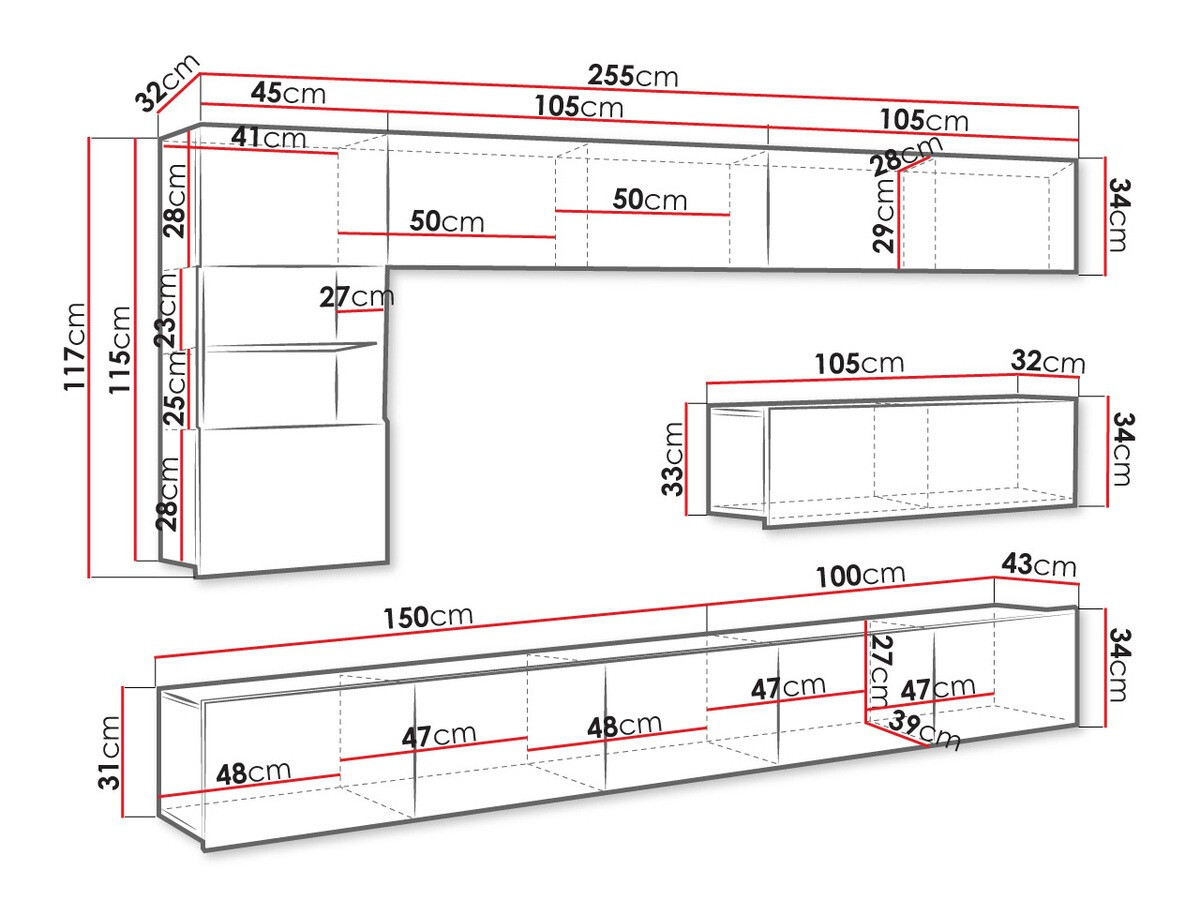 Set za dnevnu sobu Tivdalu 108 (Crno + Crna visoki sjaj)