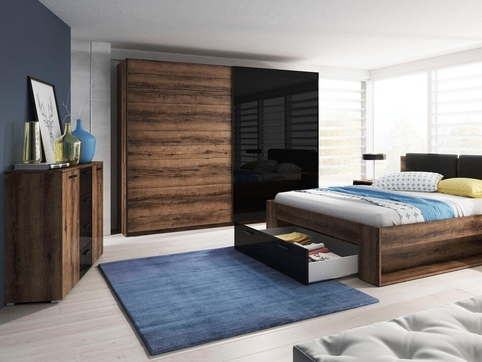 Komoda Levruvu 108 (Manastirski hrast + Crno)