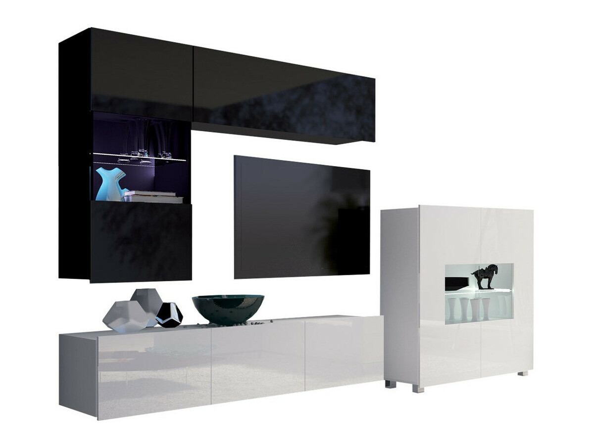 Set za dnevnu sobu Remus III (Crno + Sjajno crna + Belo + Sjajno belo)