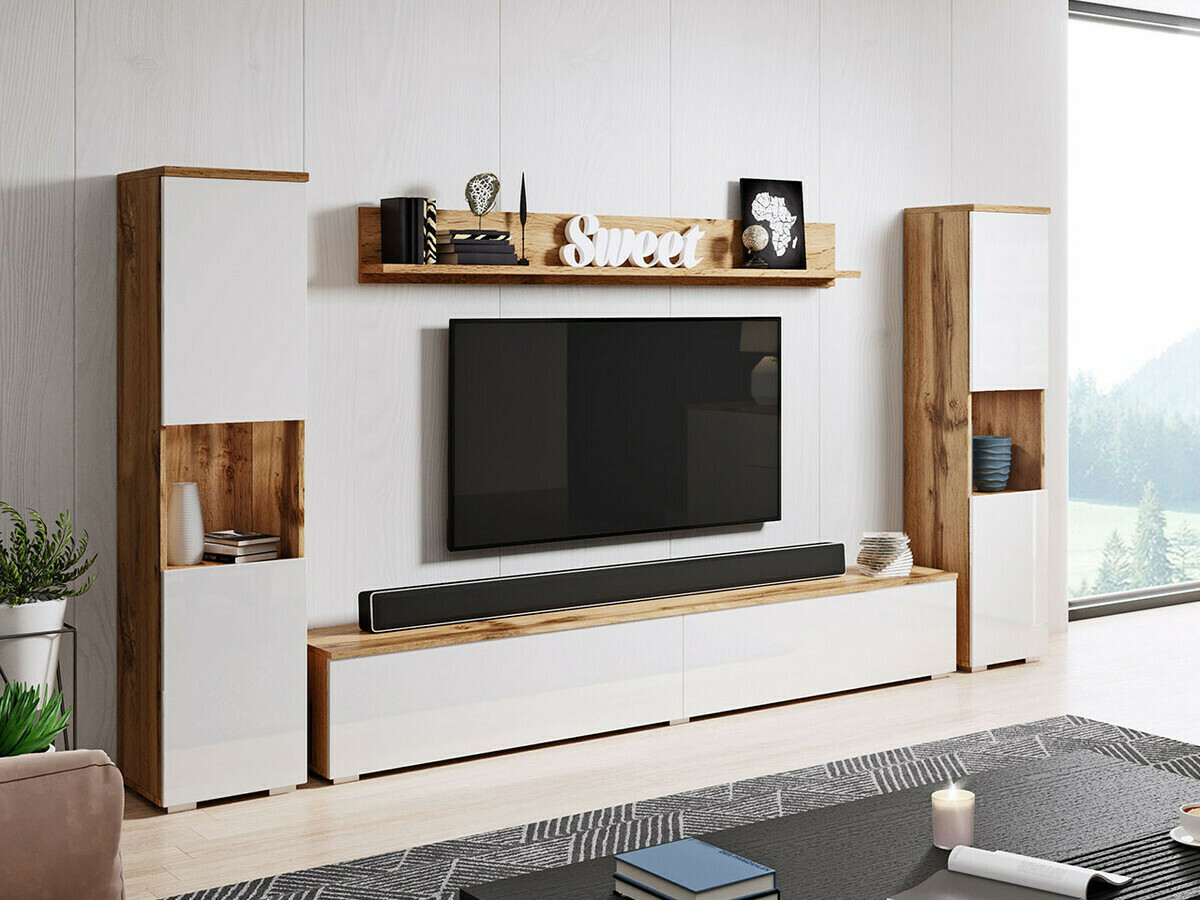 Set za dnevnu sobu Sarasota 131 (Hrast Votan + Sjajno belo)