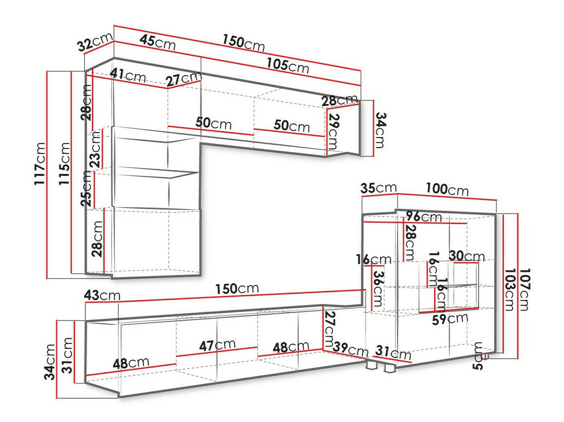 Set za dnevnu sobu Tivdalu 107 (Crno + Crna visoki sjaj)