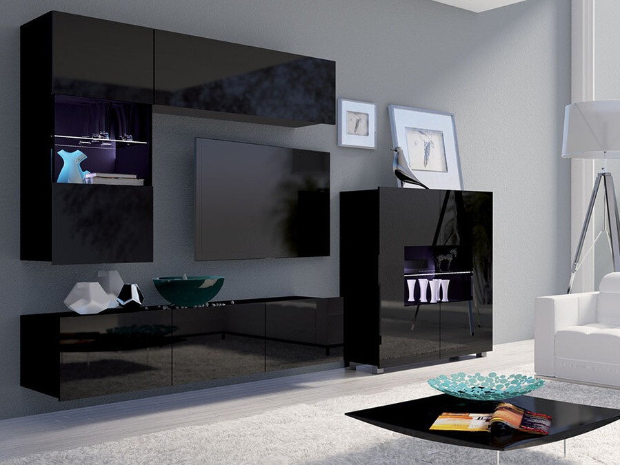 Set za dnevnu sobu Tivdalu 107 (Crno + Sjajno crna)
