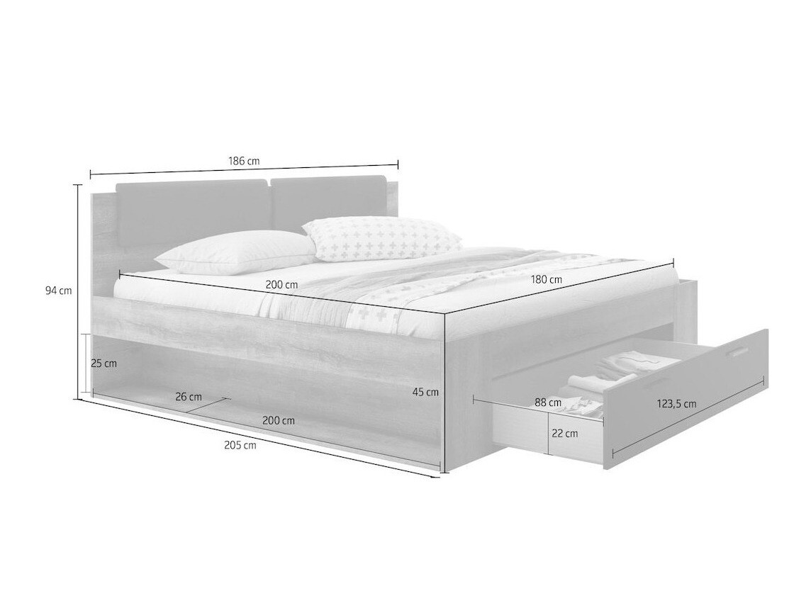 Krevet Levruvu 106 (Beljeni jasen + Bež)