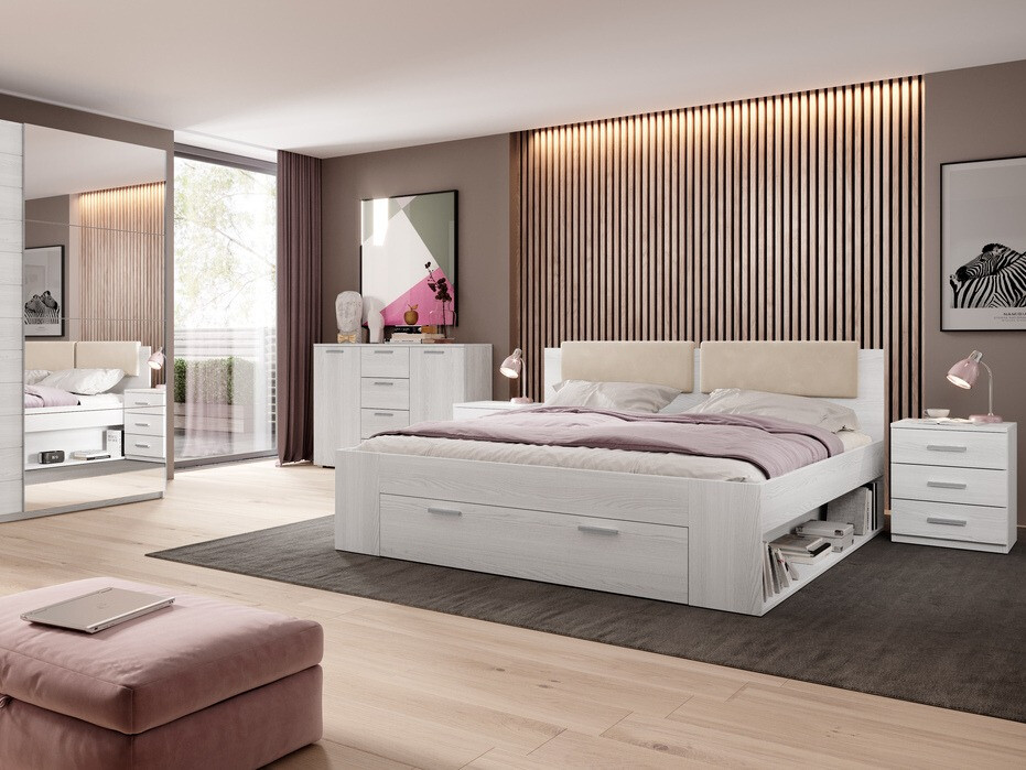 Krevet Levruvu 111 (Beljeni jasen + Beige)