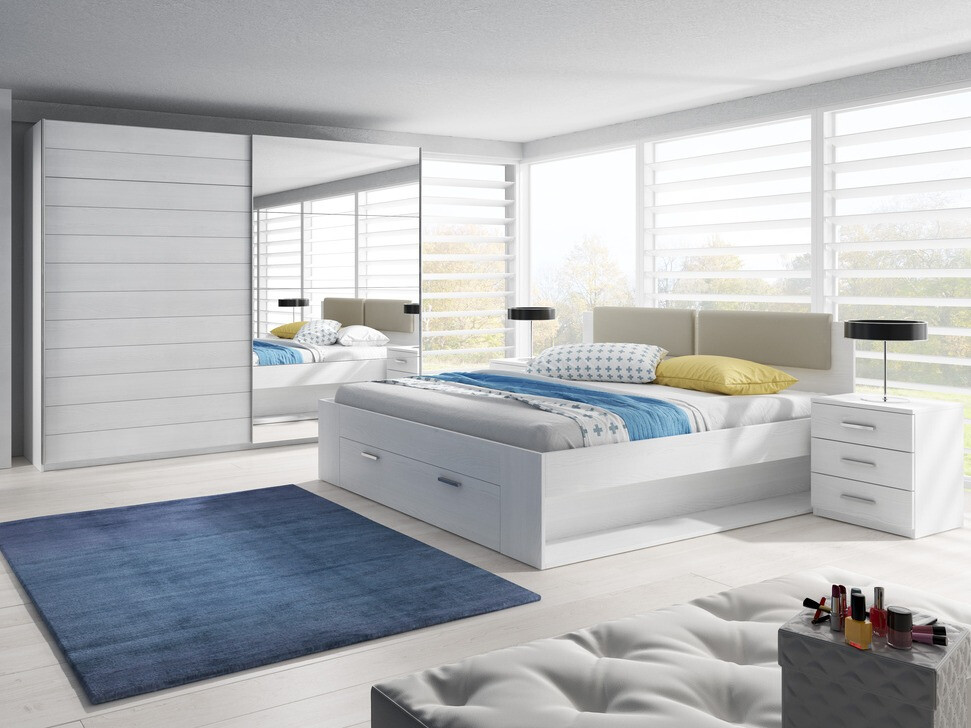 Krevet Levruvu 111 (Beljeni jasen + Beige)