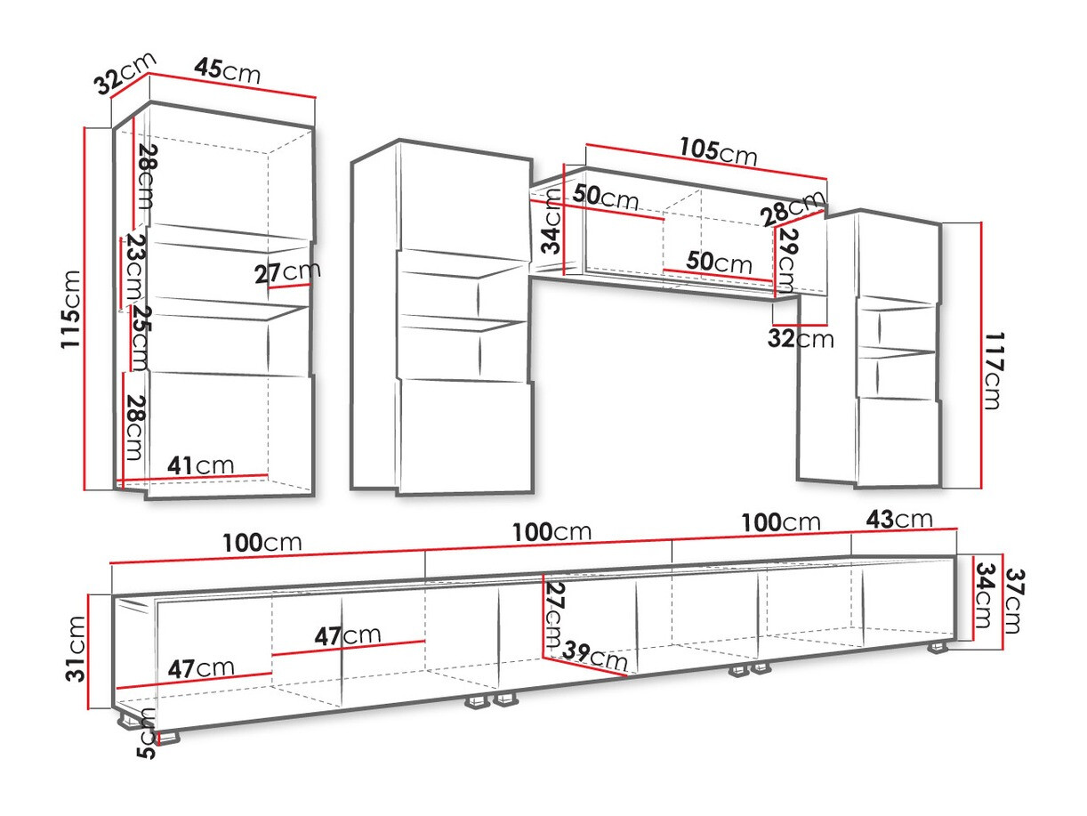 Set za dnevnu sobu Tivdalu 121 (Crno + Crna visoki sjaj)