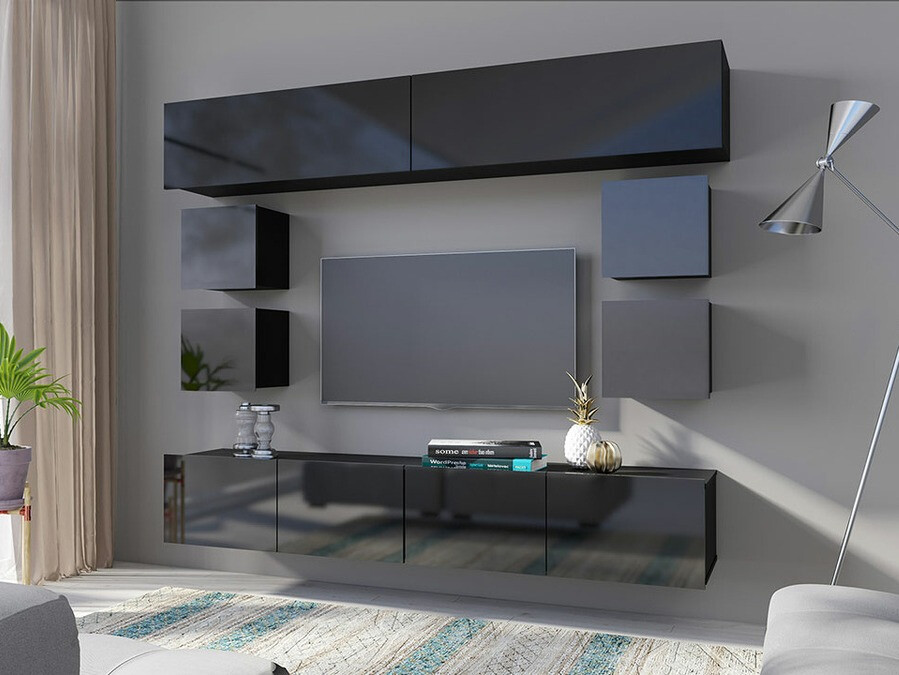 Set za dnevnu sobu Tivdalu 134 (Crno + Sjajno crna)