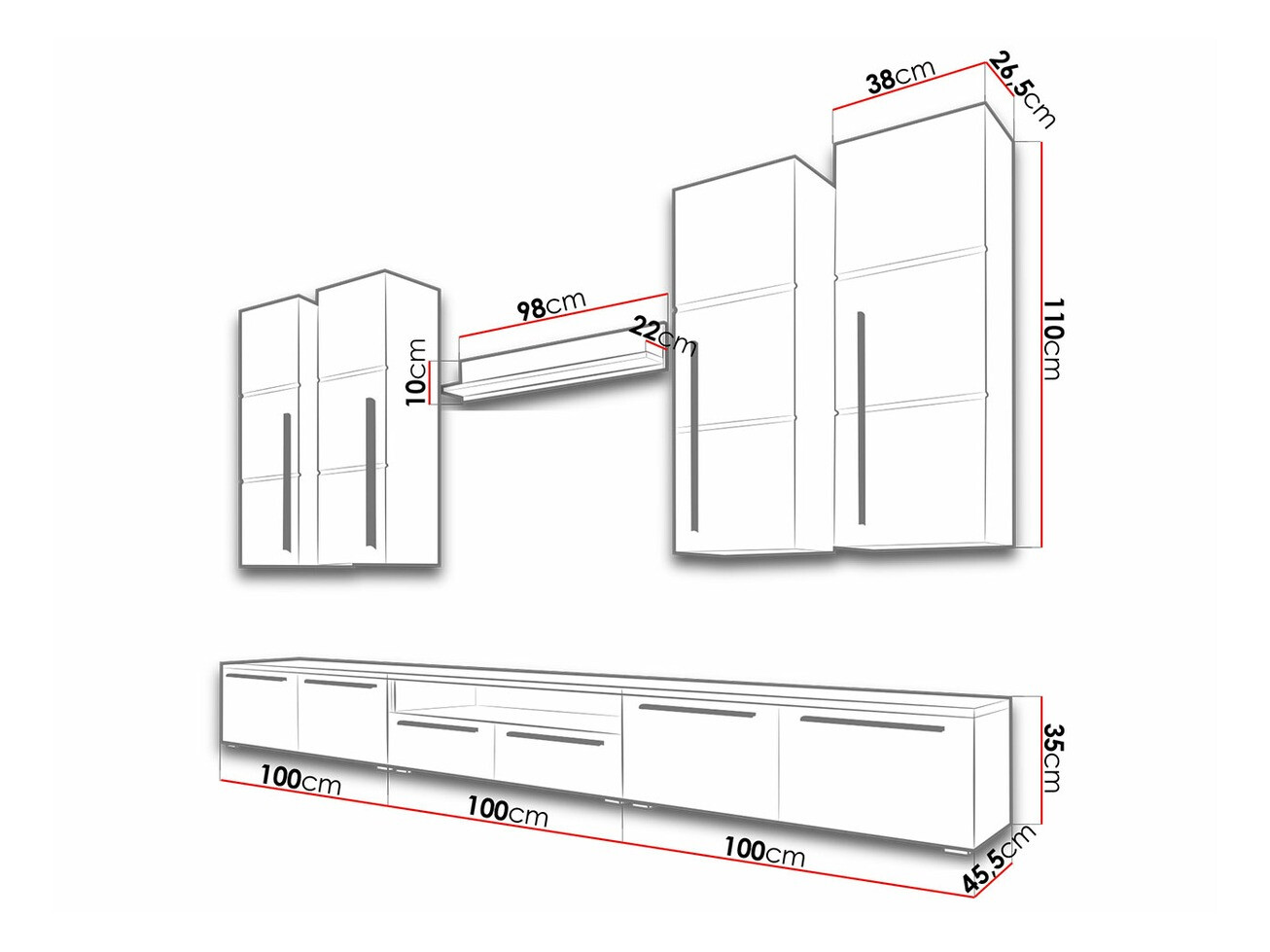 Set za dnevnu sobu Nashville 102 (Belo + Sjajno belo)