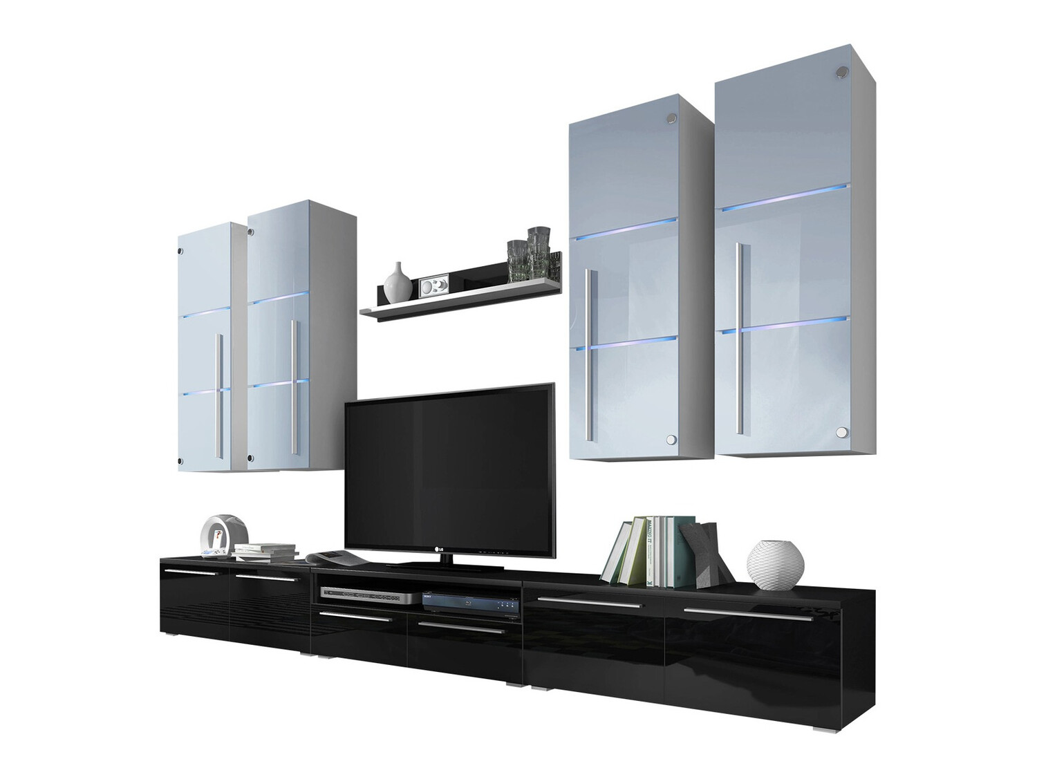 Set za dnevnu sobu Nashville 102 (Crno + Crna visoki sjaj)