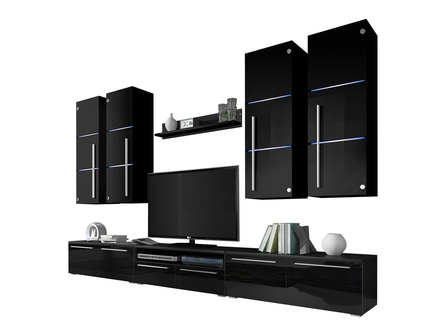 Set za dnevnu sobu Nashville 102 (Crno + Crna visoki sjaj)