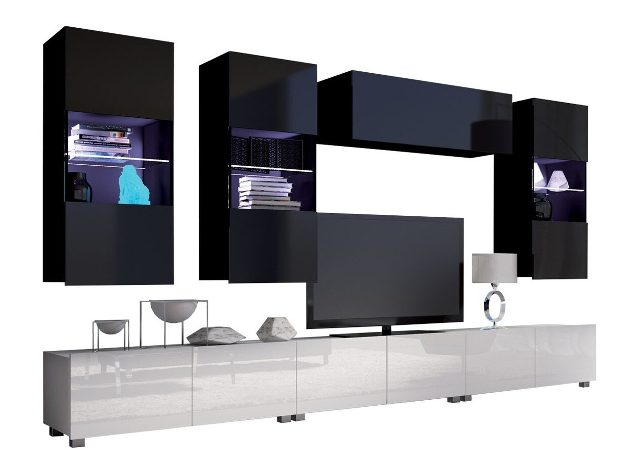 Set za dnevnu sobu Remus XI (Belo + Sjajno belo + Crno + Sjajno crna)