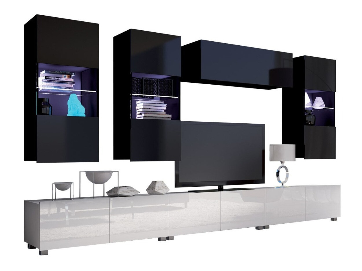 Set za dnevnu sobu Tivdalu 121 (Belo + Sjajno belo + Crno + Sjajno crna)