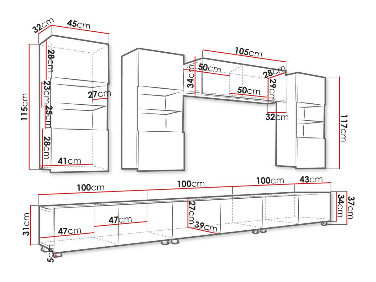 Set za dnevnu sobu Tivdalu 121 (Zlatni hrast + Belo + Sjajno belo)