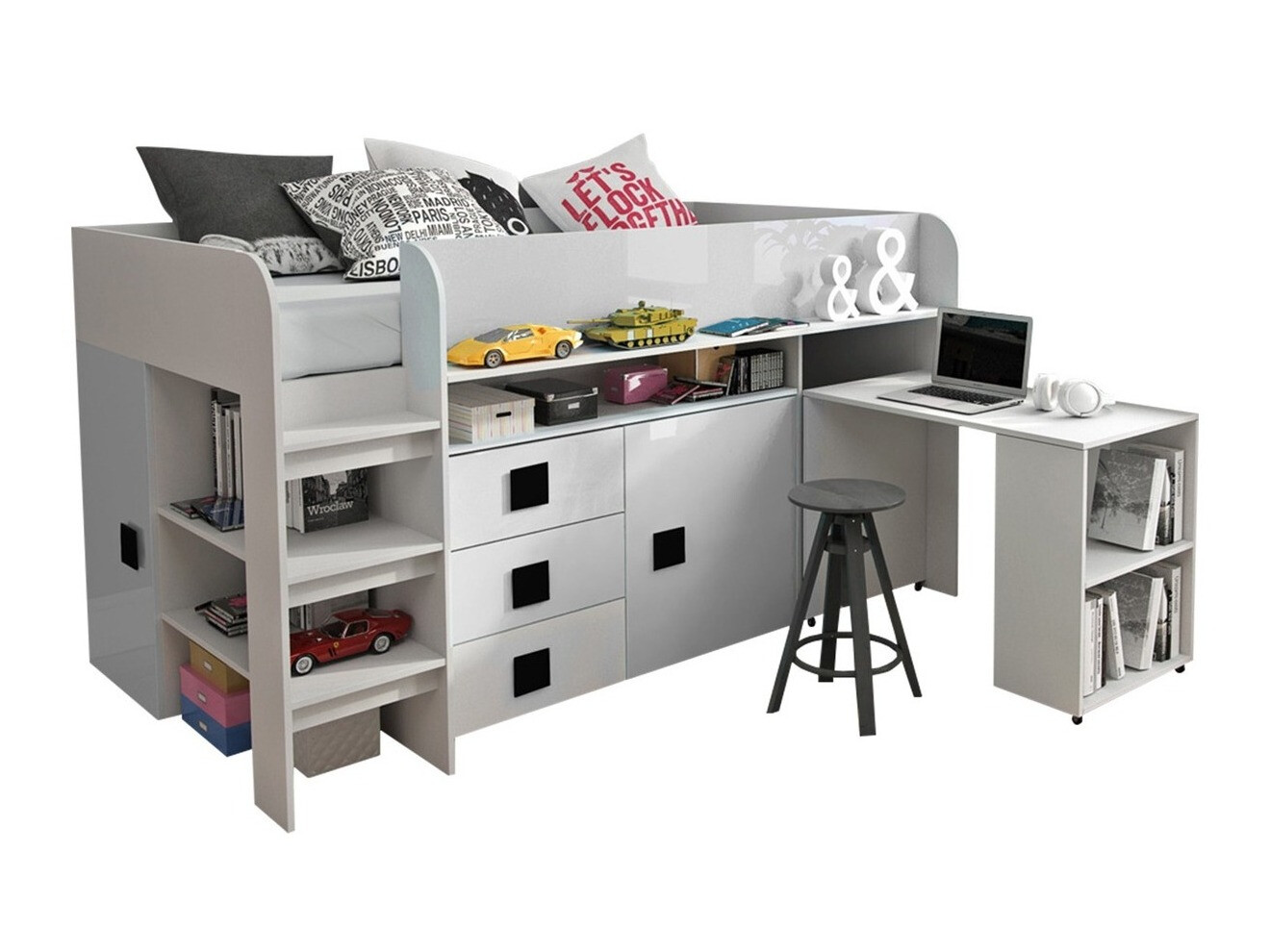 Krevet Hartford 190 (Belo + Sjajno belo + Sjajno crna)